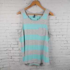 H&M LIGHT BLUE & GREY THICK STRIPE WORK OUT LOUNGE WEAR TANK TOP SIZE MEDIUM